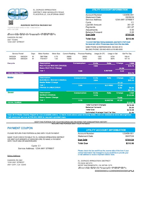 USA EID business utility bill template in Word and PDF formats